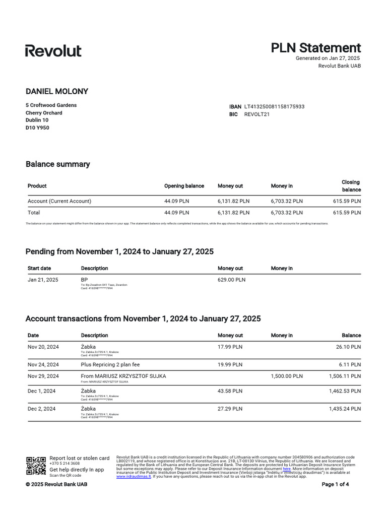 PLN Statement Summary | PDF | Banks | Lithuania