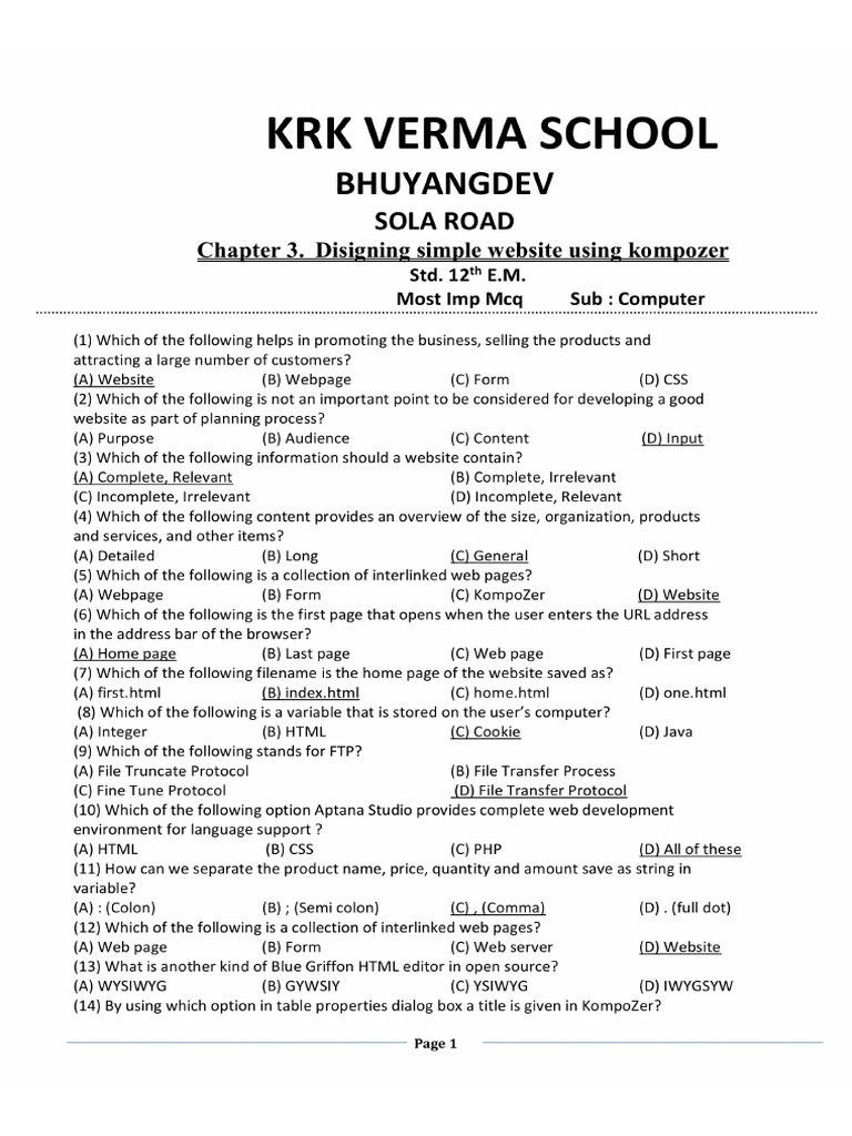 Chap 4 Most Imp MCQ With Answers 2 | PDF
