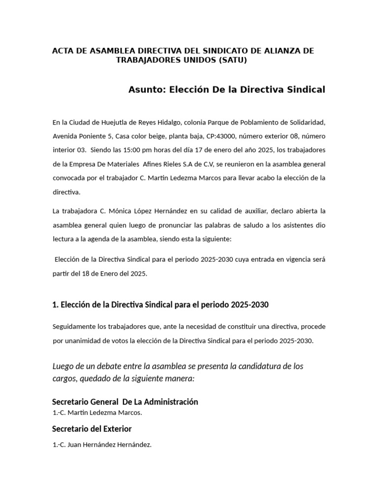 Elección Directiva SATU 2025-2030 | PDF | Gobierno