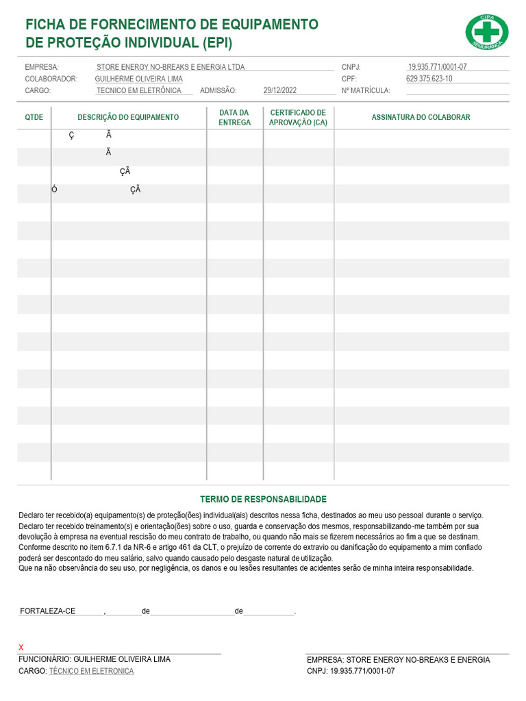 Ficha Epi Guilherme Atualizada | PDF