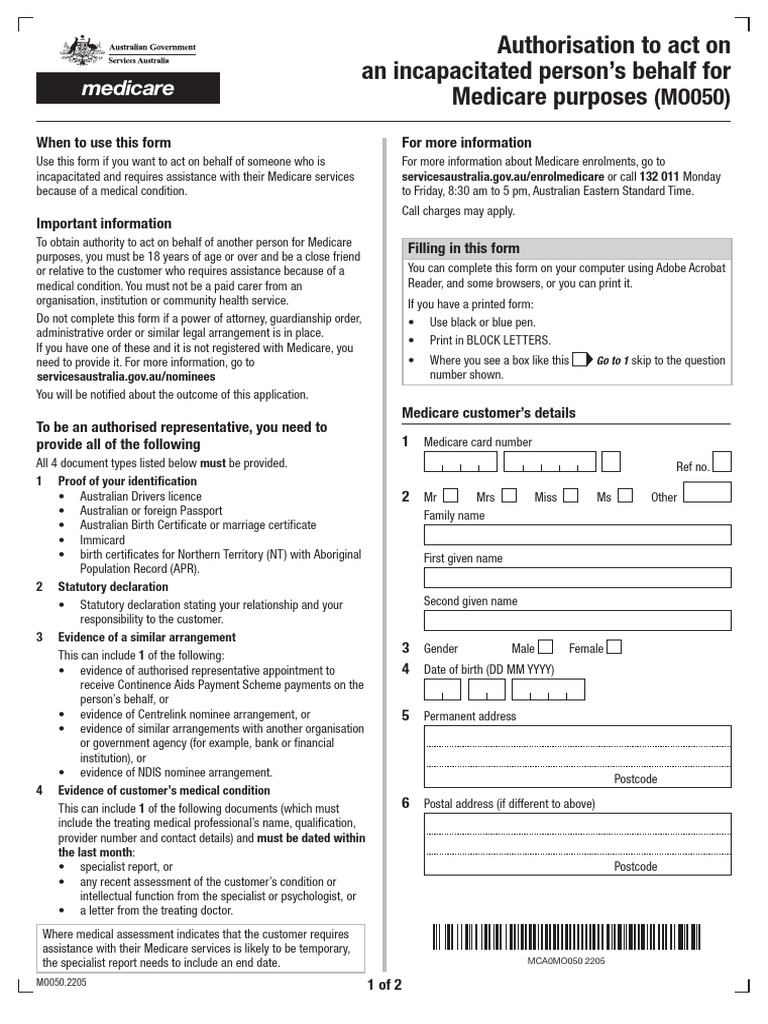 Medicare Authority Form for Incapacitated | PDF | Identity Document