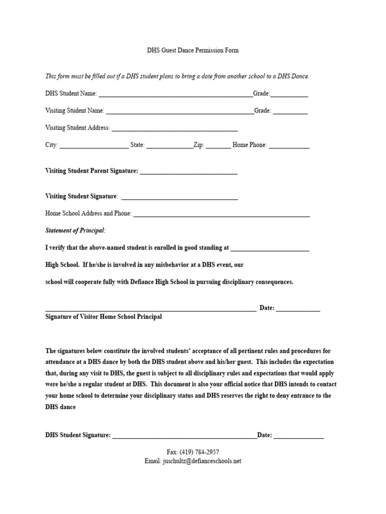 DHS Guest Dance Permission Form | PDF