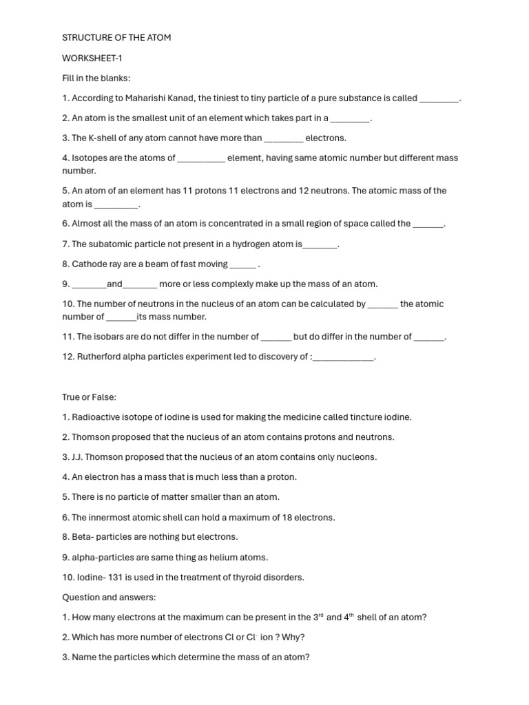 Revisionworksheet 5512 | PDF | Atoms | Proton