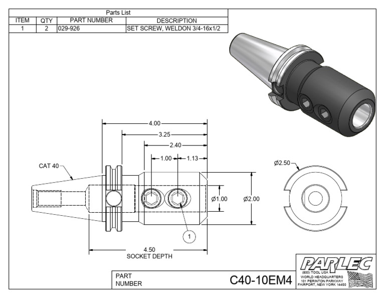 Parts List for Weldon Set Screws | PDF
