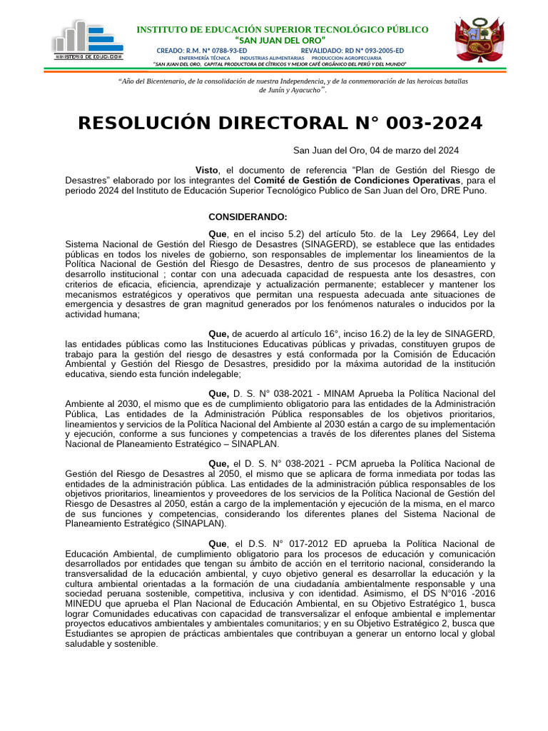 Formato RD Aprobacion Plan GRD Iestp | PDF