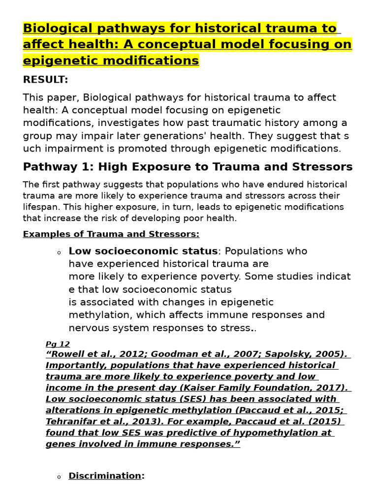 Epigenetics and Historical Trauma's Impact | PDF | Psychological Trauma ...