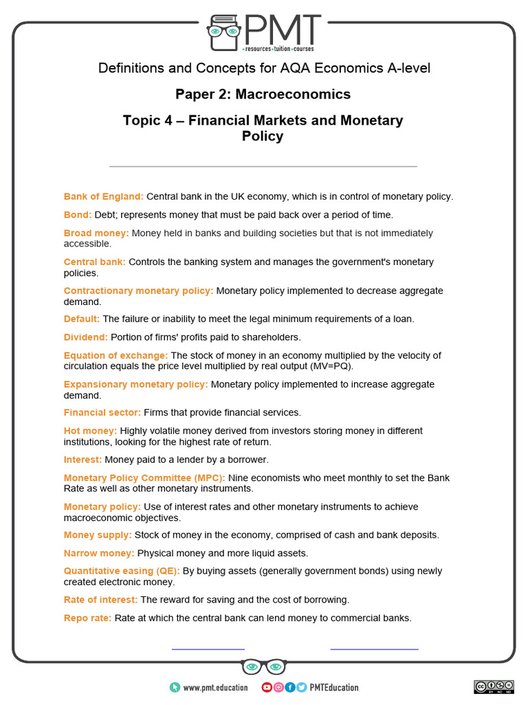 Financial Markets & Monetary Policy A-Level | PDF | Monetary Policy | Money