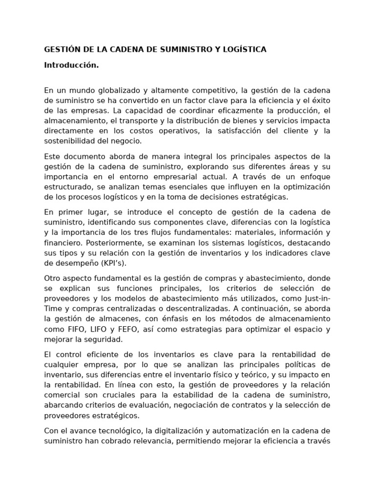 Gestión de La Cadena de Suministro y Logística | PDF | Logística ...