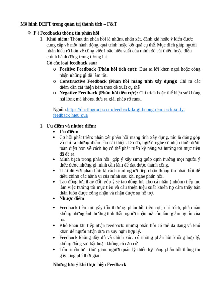 Mô Hình DEFT - F&T | PDF