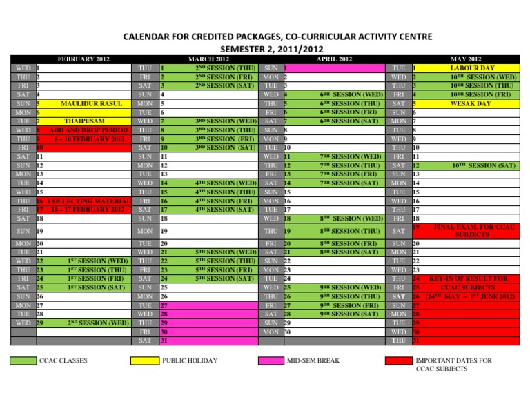 Ccac Calendar Sem 2 20112012 | PDF | Unrest