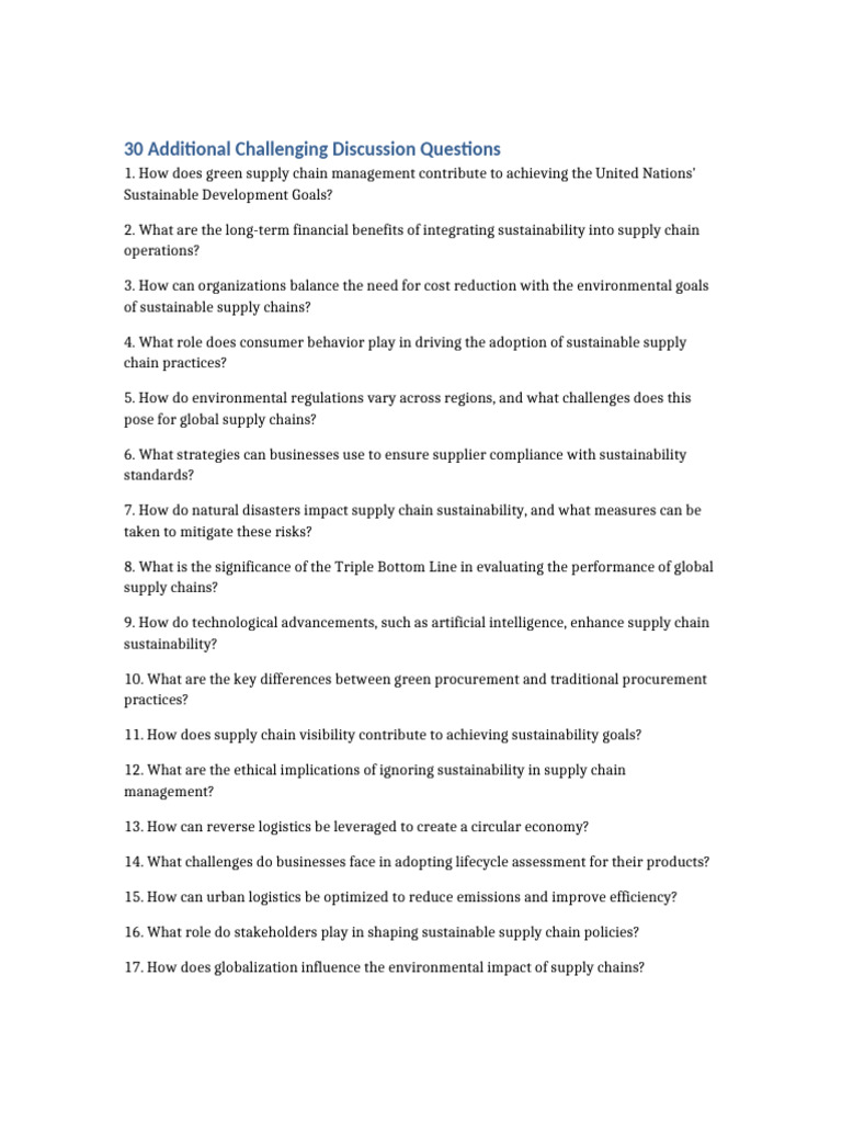 Additional Discussion Questions | PDF | Sustainability | Supply Chain