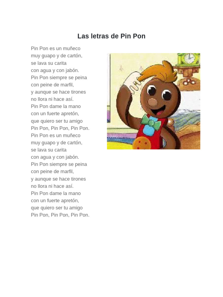Letras de la canción Pin Pon | PDF