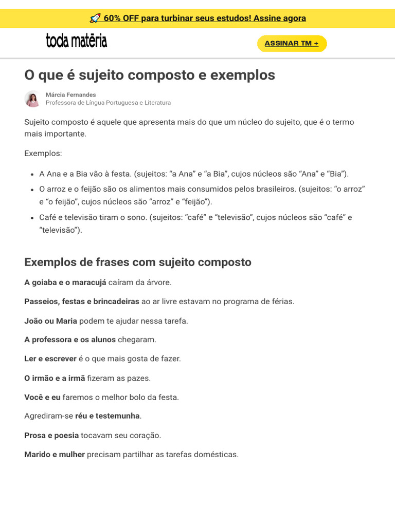 Entendendo o Sujeito Composto | PDF | Assunto (gramática) | Plural