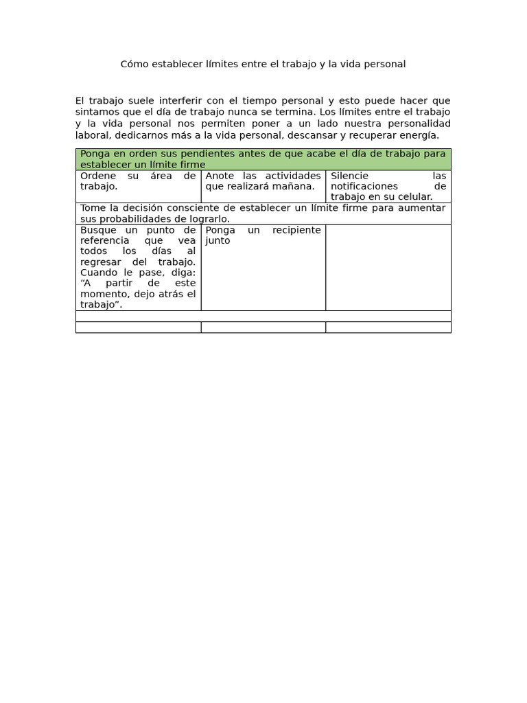 Establecer límites trabajo-vida personal | PDF