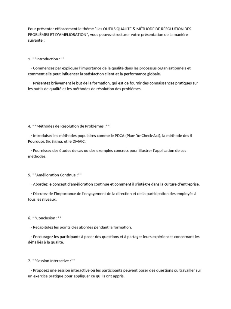 LES OUTILS QUALITE ET LEURS METHODES DE RESOLUTION | PDF | Six Sigma ...