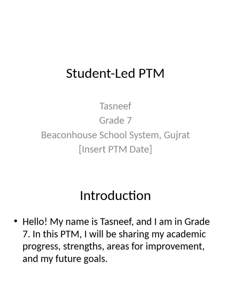 Student-Led PTM Presentation Overview | PDF