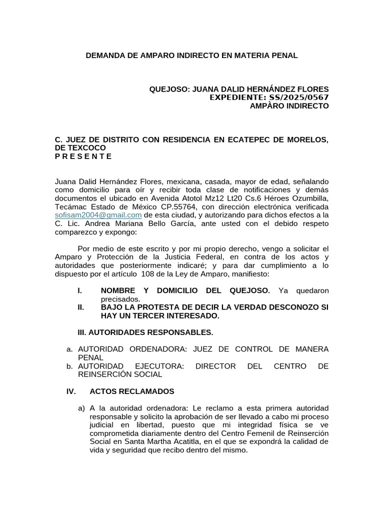 Amparo Indirecto Penal de Juana Hernández | PDF | Gobierno | Justicia