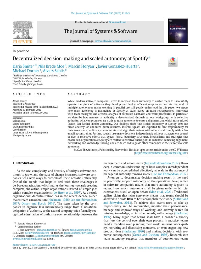 Scaled Autonomy in Spotify's Teams | PDF | Autonomy | Qualitative Research