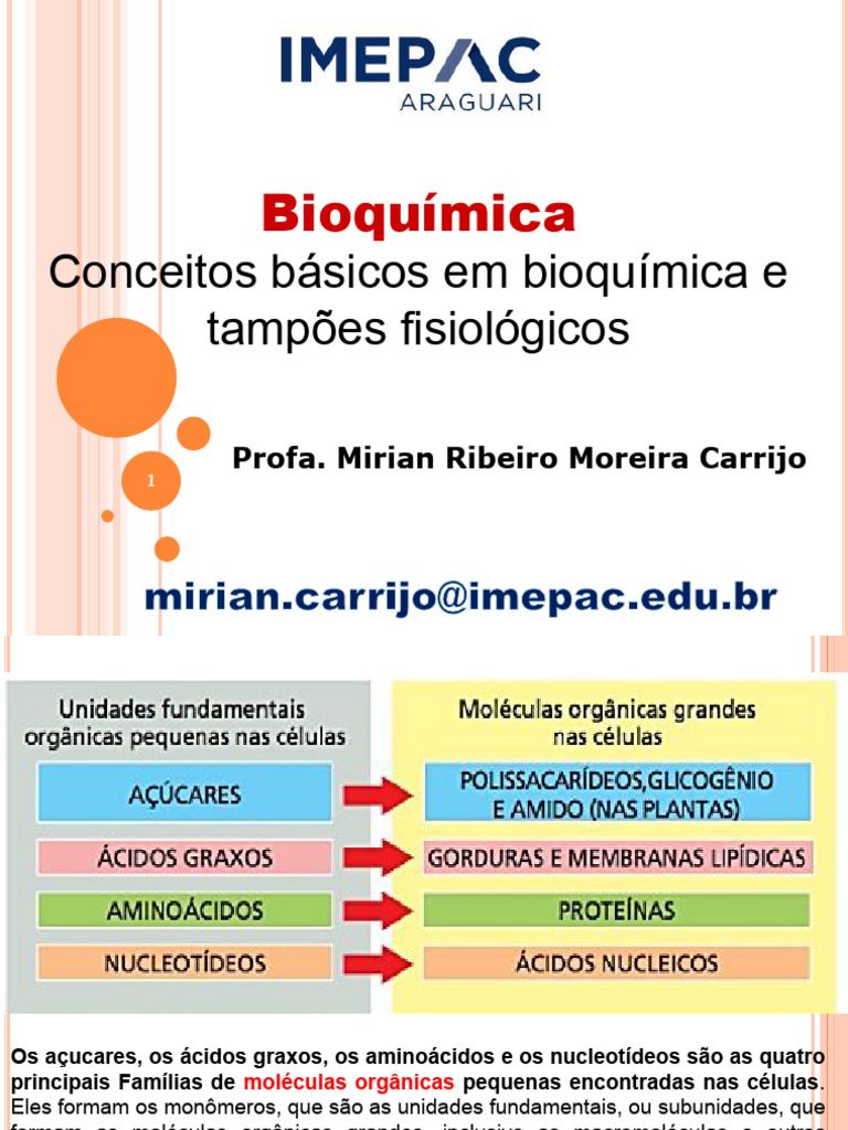 Conceitos de Bioquímica e Tampões Fisiológicos | PDF | Solução-tampão ...