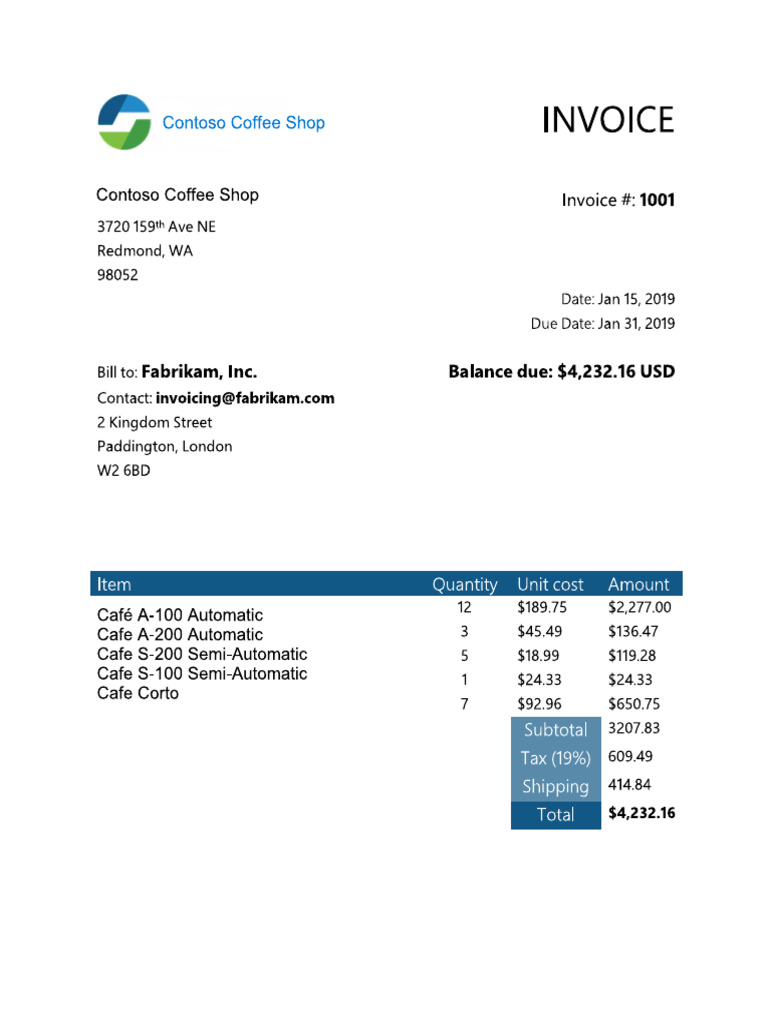 Contoso INVOICE (Fabrikam UK) | PDF