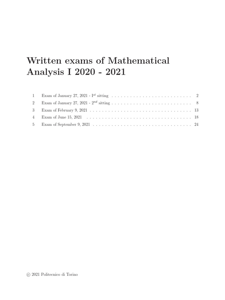 Mathematical Analysis I Exams 2020-2021 | PDF | Function (Mathematics ...