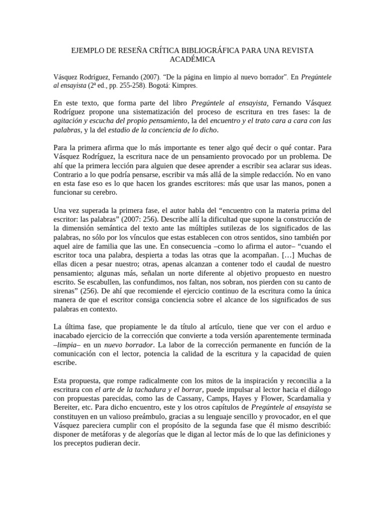 Ejemplo de Reseña Crítica Página en Limpio | PDF | Pensamiento | Escritores