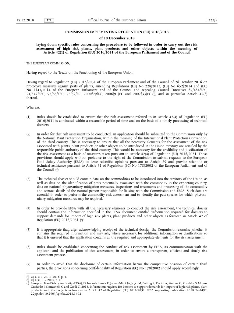 EU Regulation on High-Risk Plant Assessments | PDF | European Economic ...