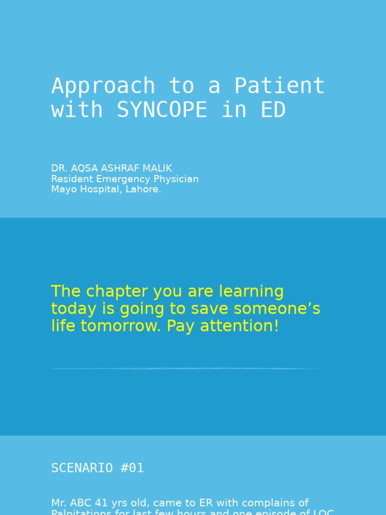 Approach To A Patient With SYNCOPE in ED | PDF | Physiology | Symptoms ...