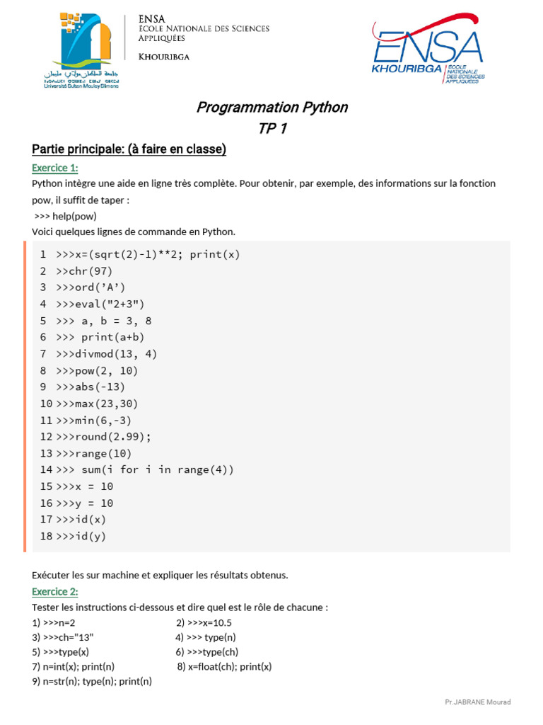 Exercices pratiques de programmation Python | PDF | Somme (arithmétique ...