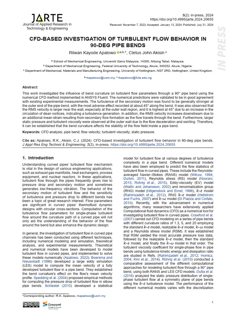 Turbulent Flow in 90-Degree Pipe Bends | PDF | Fluid Dynamics | Turbulence