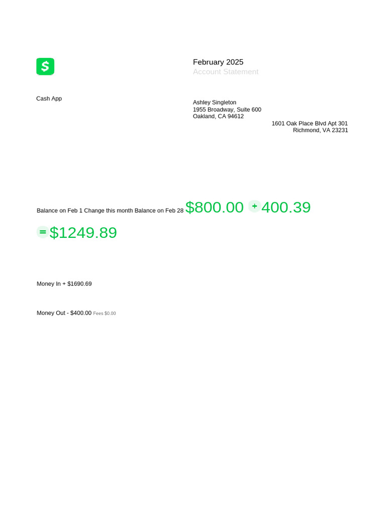Cash App February 2025 Statement Update | PDF | Cash | Banks