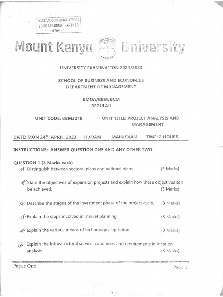 Project Analysis Past Papers | PDF