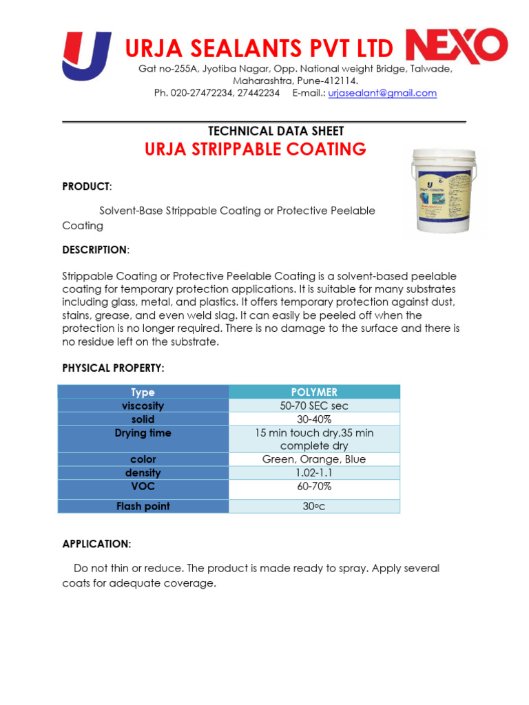 Urja Solvent Base Peelable Coating (3) | PDF | Coating | Glasses