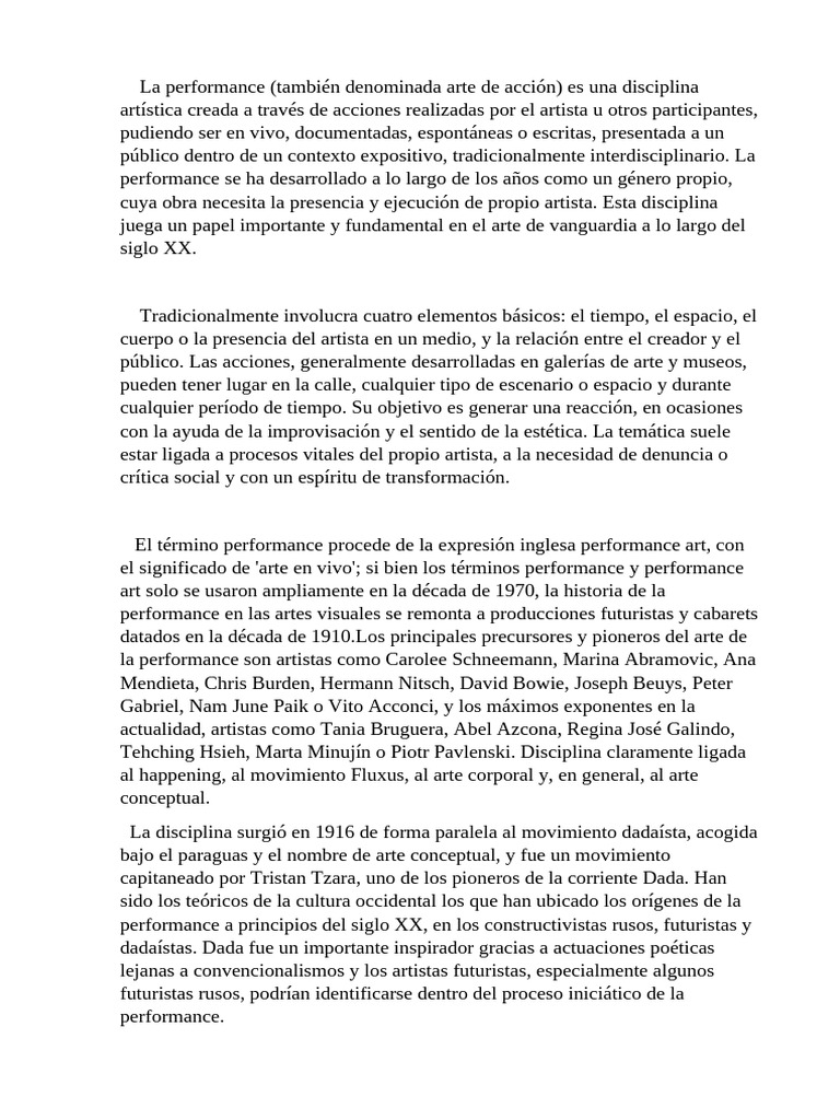 Historia y elementos de la performance artística | PDF | Arte de ...
