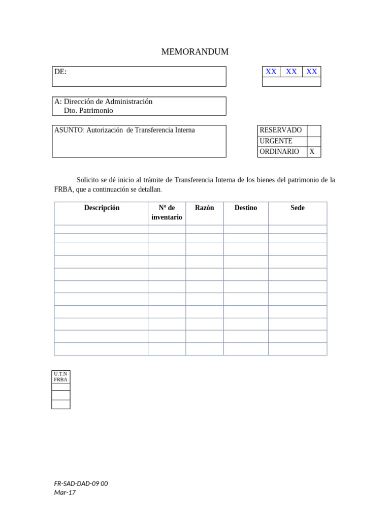 Solicitud de Transferencia Interna FRBA | PDF
