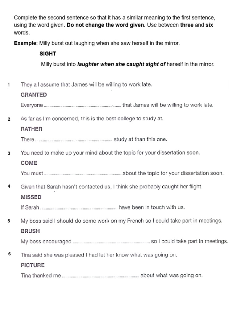 Sentence Completion and Word Formation Exercise | PDF