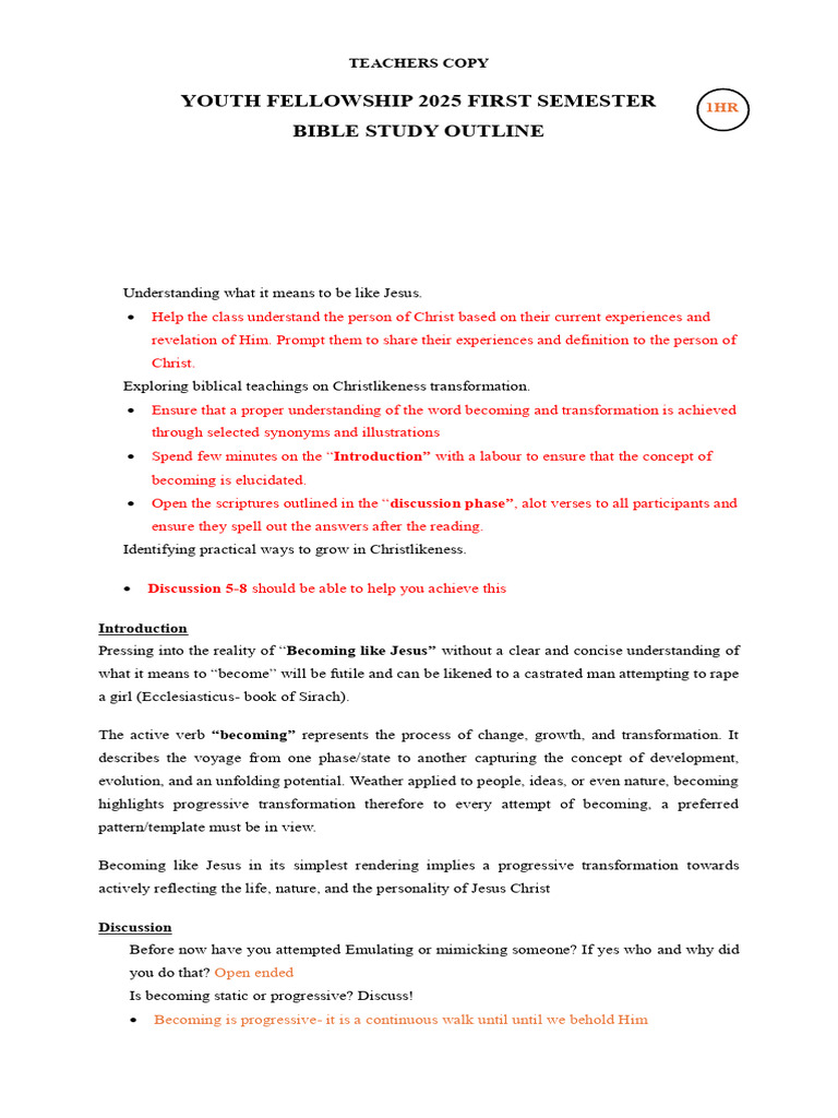Youth Bible Study: Becoming Like Jesus | PDF | Bible | Gospel Of Mark