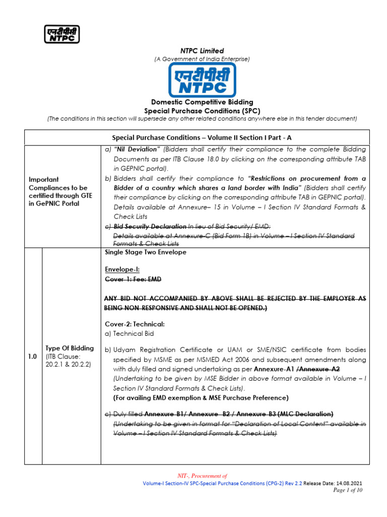 Volume-II Section-I Part-A Special Purchase Conditions | PDF | Legal ...