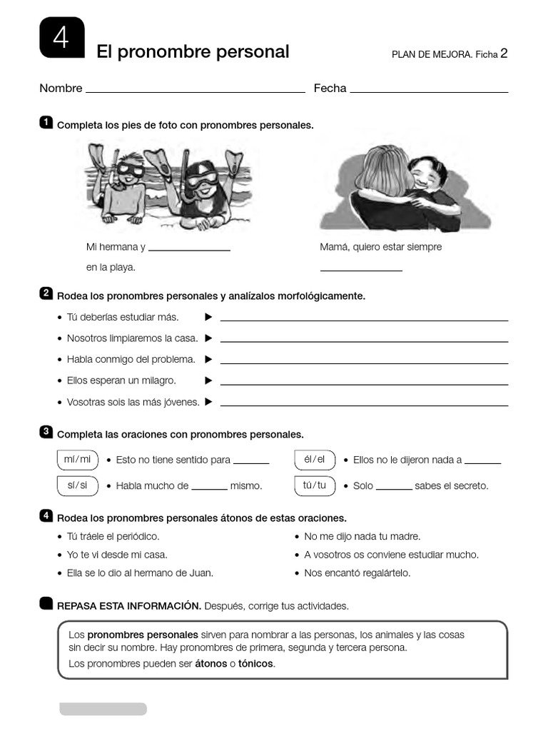 Ejercicios de pronombres personales | PDF