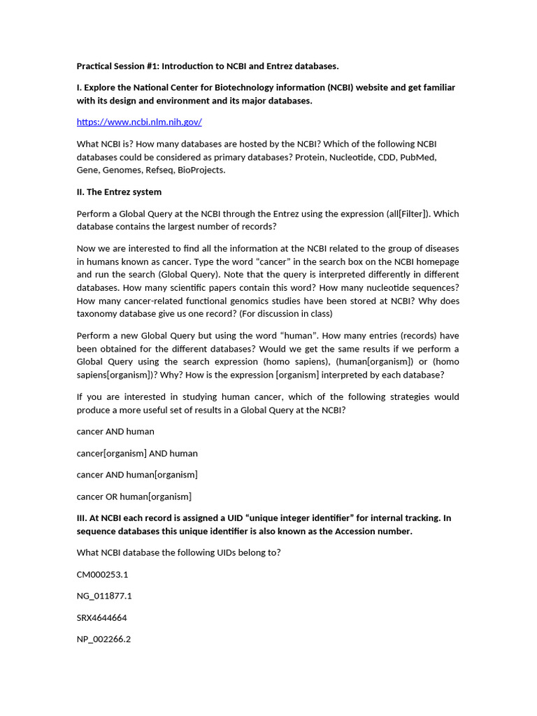 Batch Entrez for NCBI Queries | PDF | National Center For Biotechnology ...