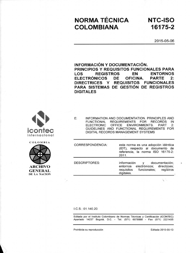 NTC-ISO 16175-2 - Principios y Requisitos Funcionales - SGDE | PDF