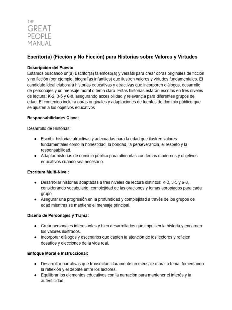Writer - Fiction and Nonfiction Job Description - USA | PDF ...