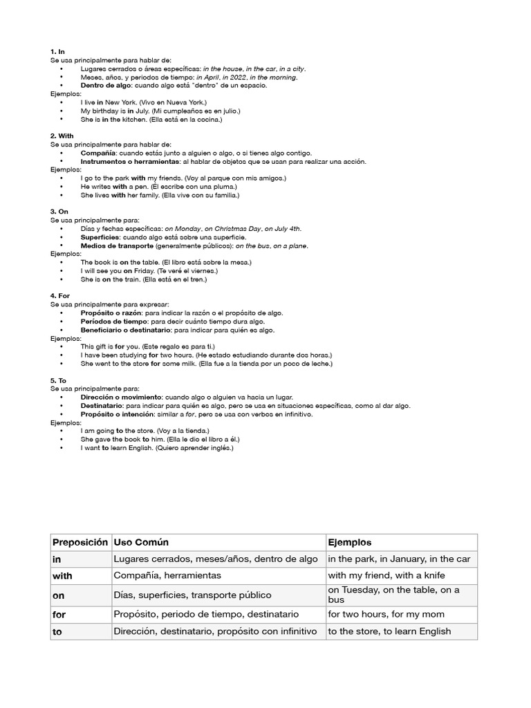 In, With, On, For, To | PDF