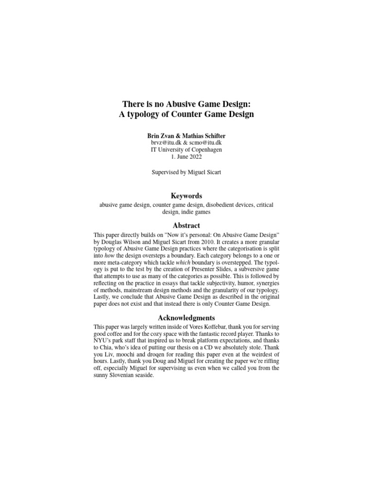 Counter Game Design Typology Explained | PDF | Somatosensory System ...