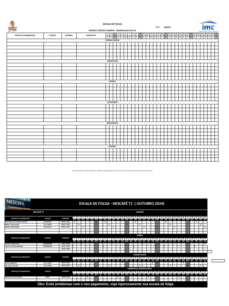 Escala de Folga e Pagamentos 2024 | PDF