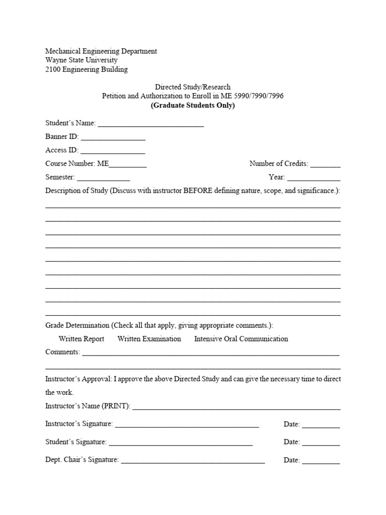 Directed Study Petition for ME Courses | PDF