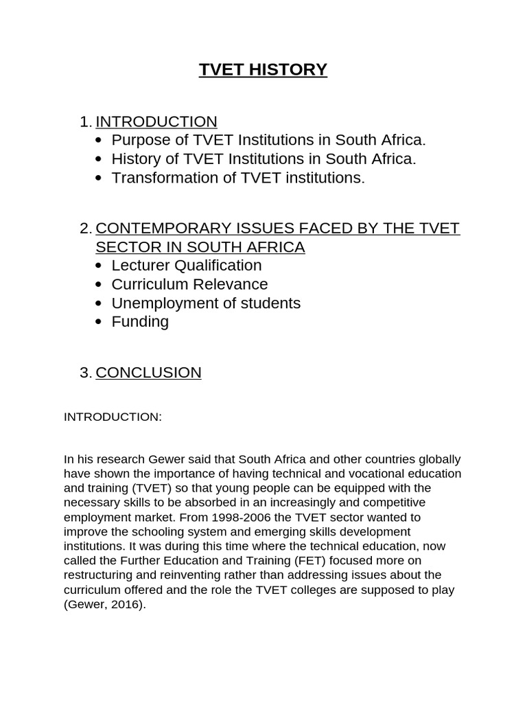 History and Challenges of TVET in South Africa | PDF