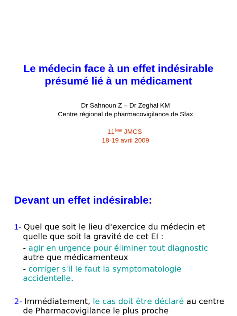 Gestion des effets indésirables médicamenteux | PDF | Effet indésirable ...