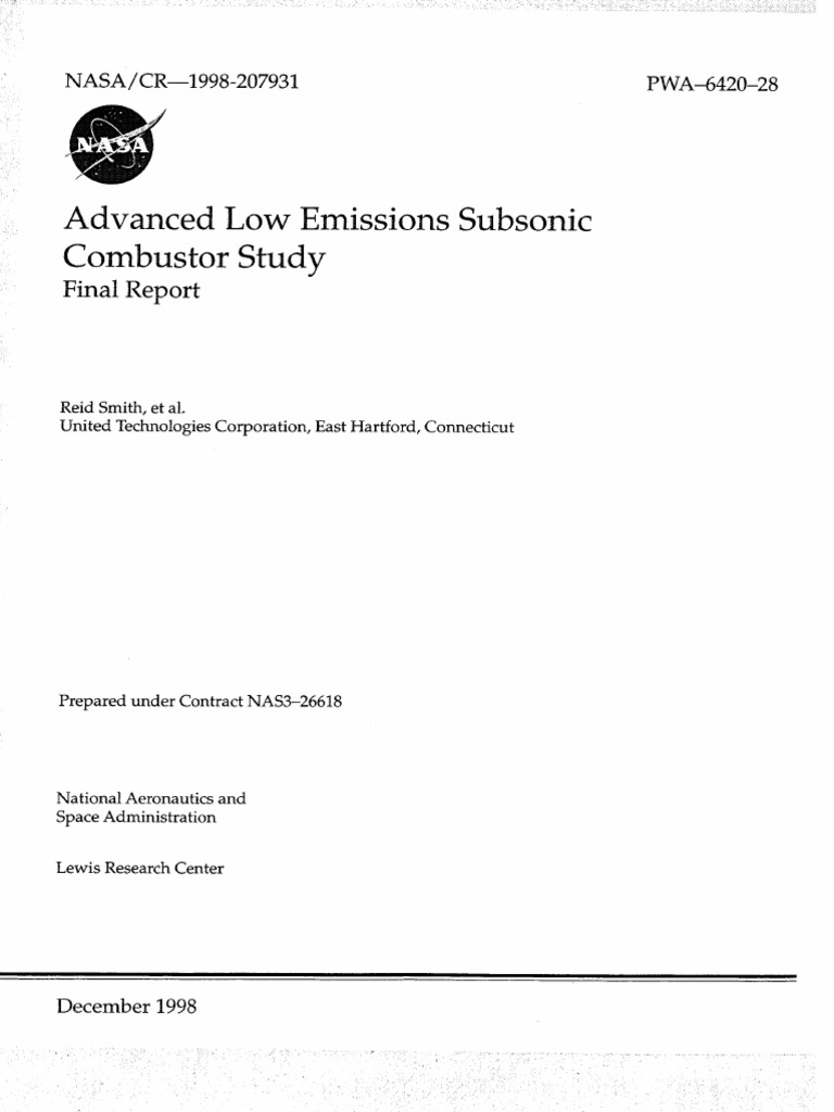 Advanced Low Emissions Combustor Study | PDF | Combustion | N Ox