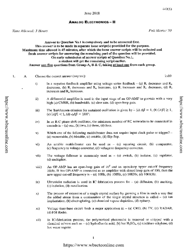 Diploma 4 Sem Analog Electronics 2 449 S Jun 2018 | PDF